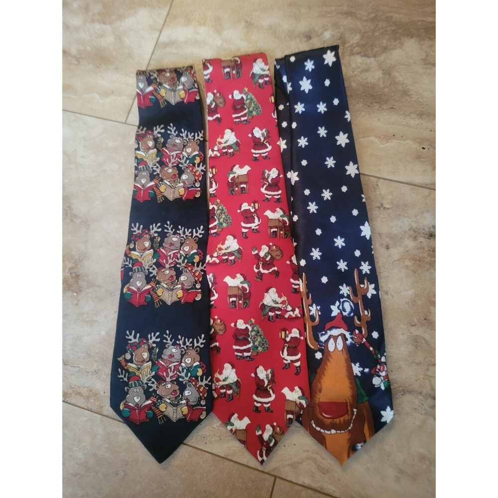 Three Christmas Holiday Festive Winter Reindeer Santa Ties